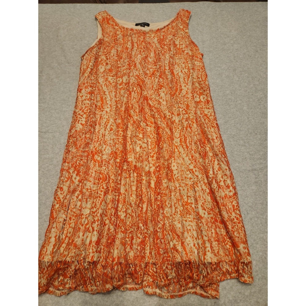 Perception Lace Overlay Dress Women's 16W Orange Floral‎ Pattern Sleeveless